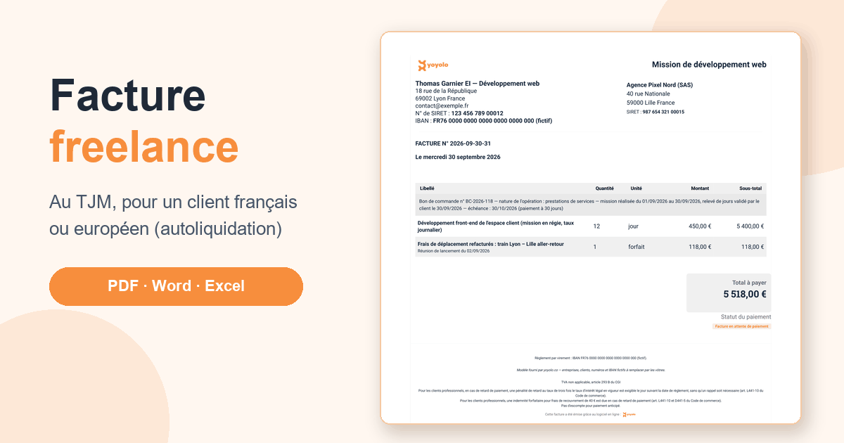 Facture freelance : modèle gratuit, mentions et TJM (2026)