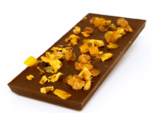 Tablettes de chocolat lait 38% noix orange 100g